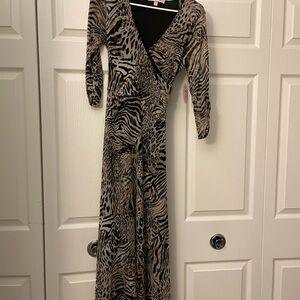 Black and White Wrap Gown with V-Neck